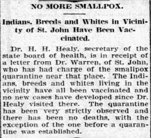 May 8, 1904  Grand Forks Herald Article on Dr Warren's Smallpox Efforts With Indians